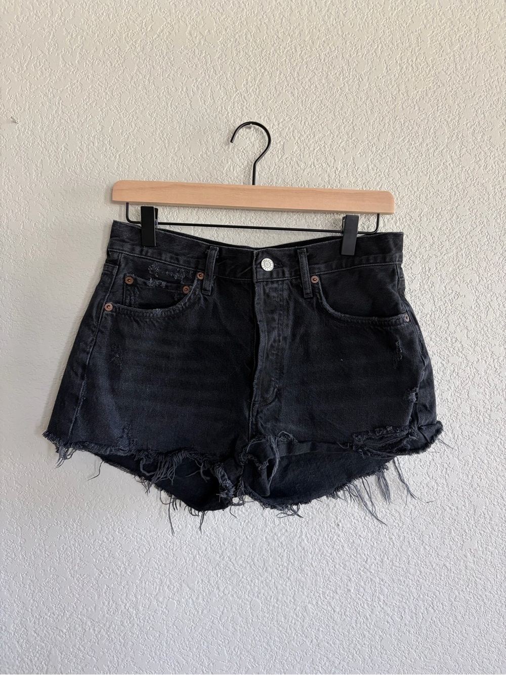 AGOLDE Distressed Black Denim Cutoff Shorts Size 27